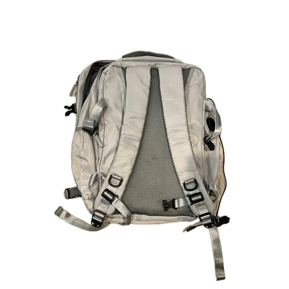 Target Clamshell Blue Faux Leather Accent Travel Backpack